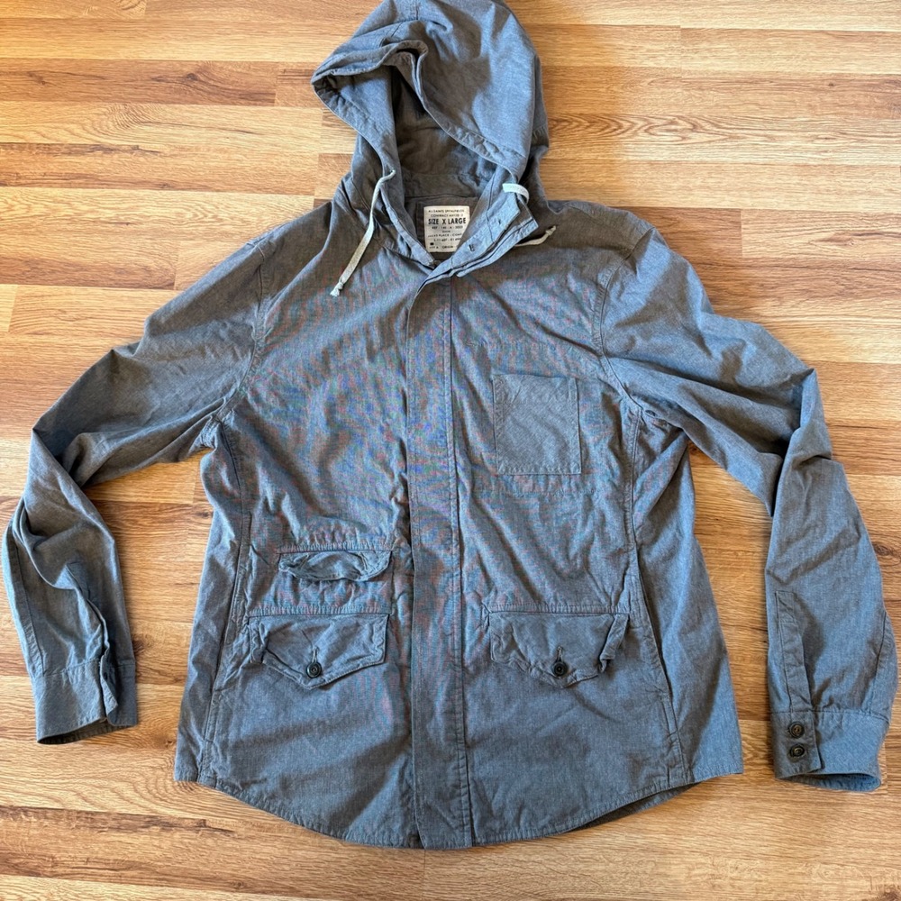 AllSaints Spitalfields Semantic Hooded Shirt Jacket Men's XL Gray 100% Cotton
